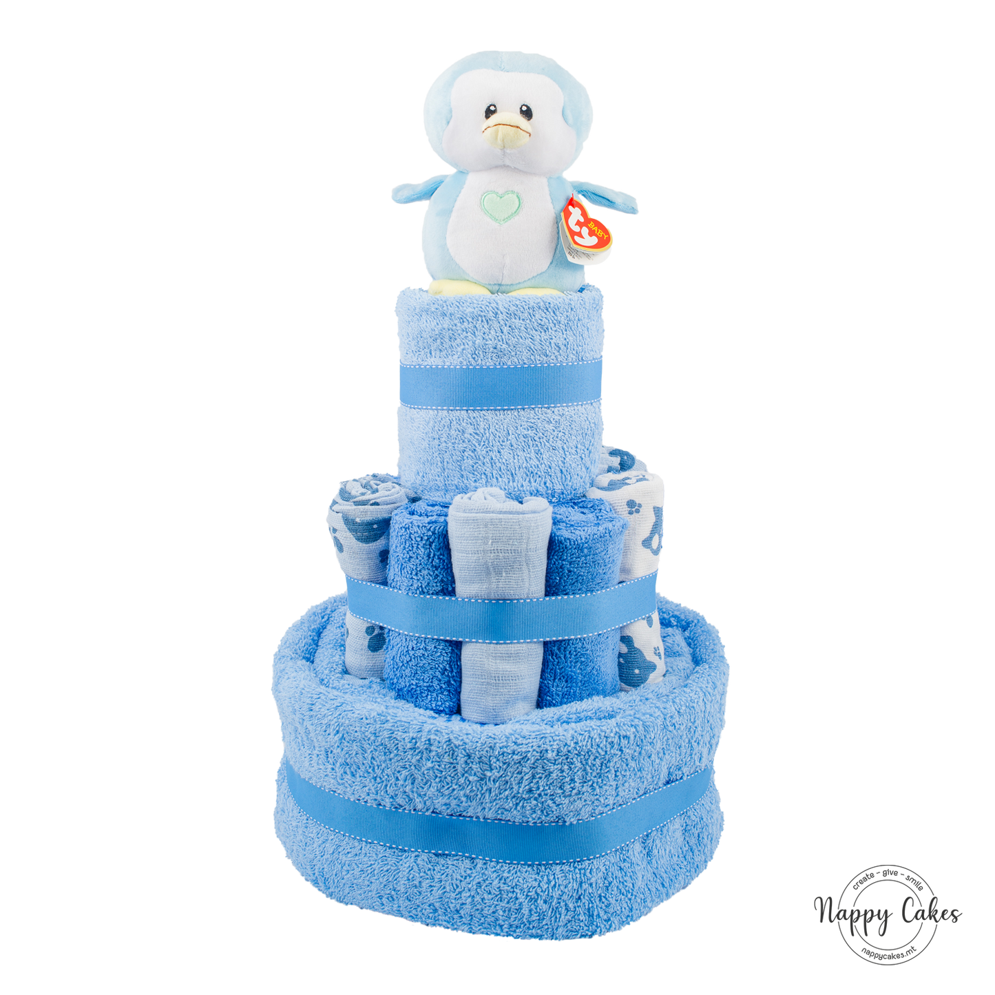 3-Tier Blue Towel Cake Nappy Cake