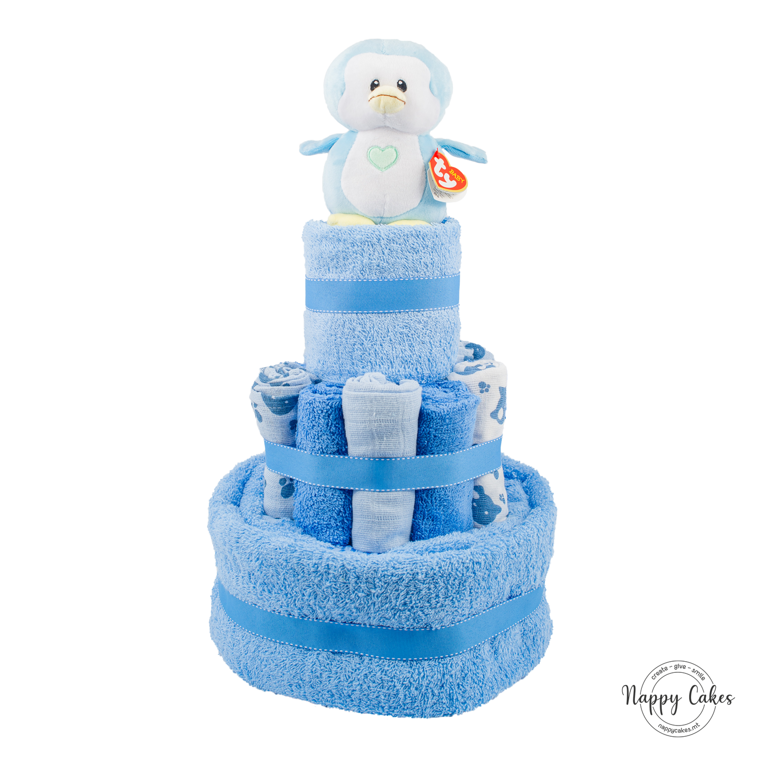 3-Tier Blue Towel Cake Nappy Cake