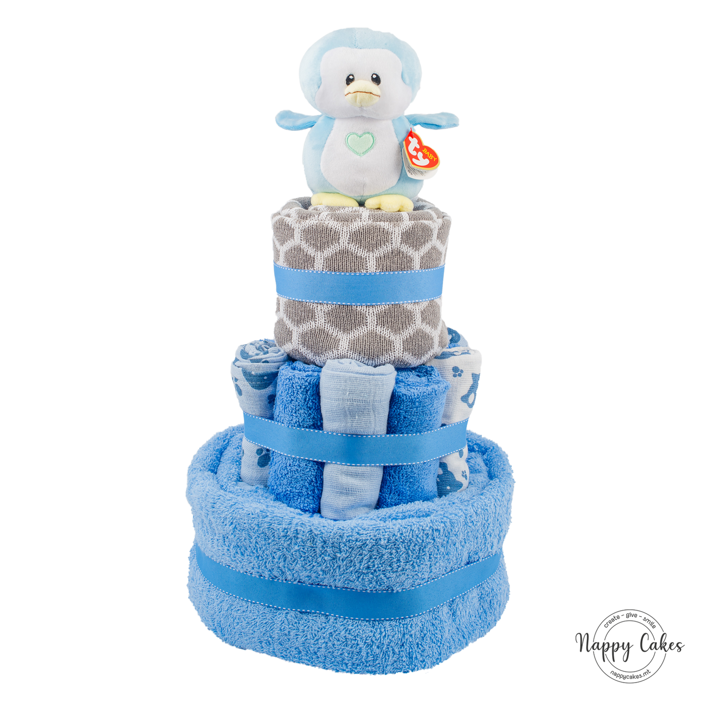 3-Tier Blue Towel Cake Nappy Cake