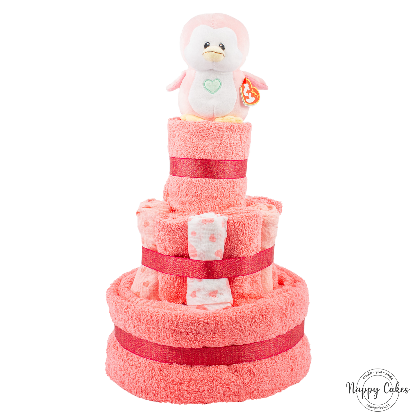 3-Tier Pink Towel Cake Nappy Cake