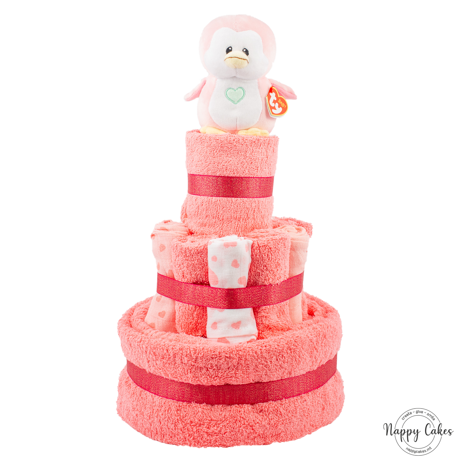 3-Tier Pink Towel Cake Nappy Cake