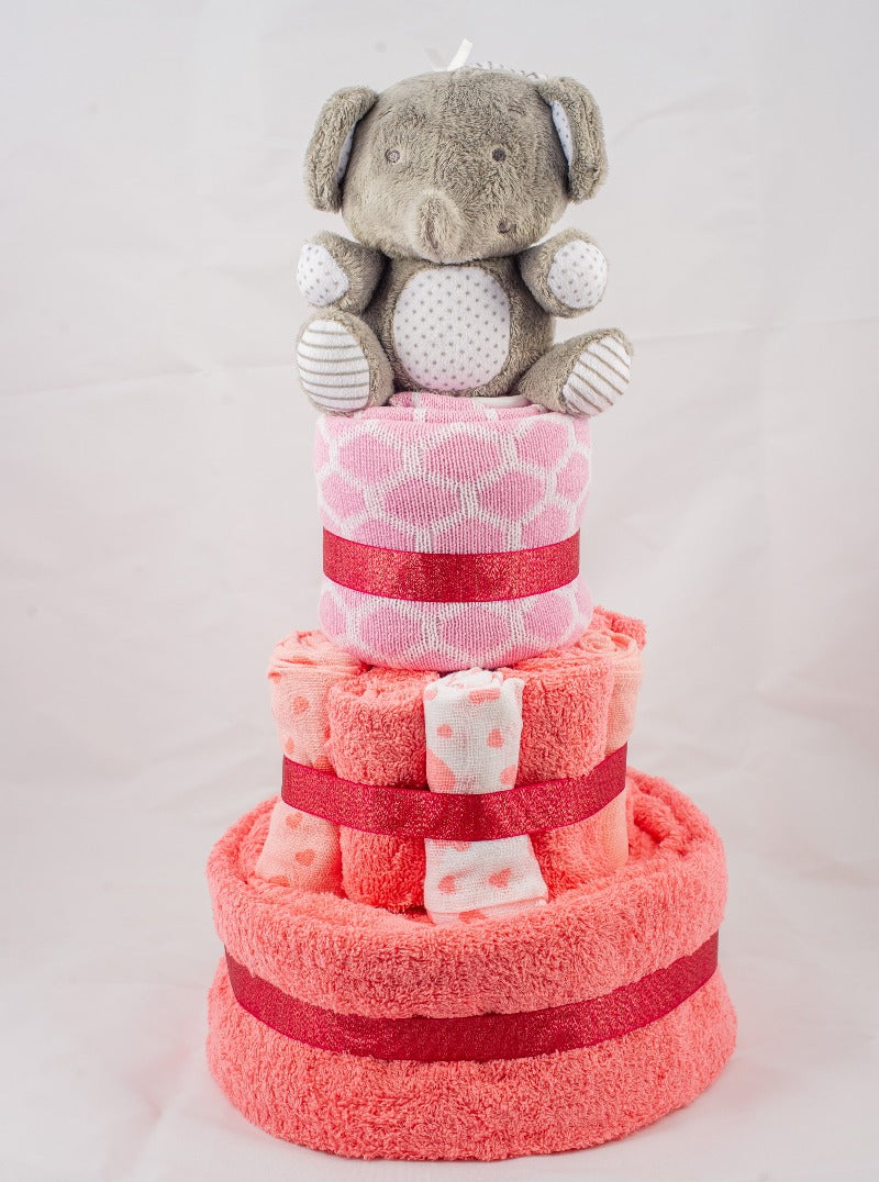 3-Tier Pink Towel Cake Nappy Cake