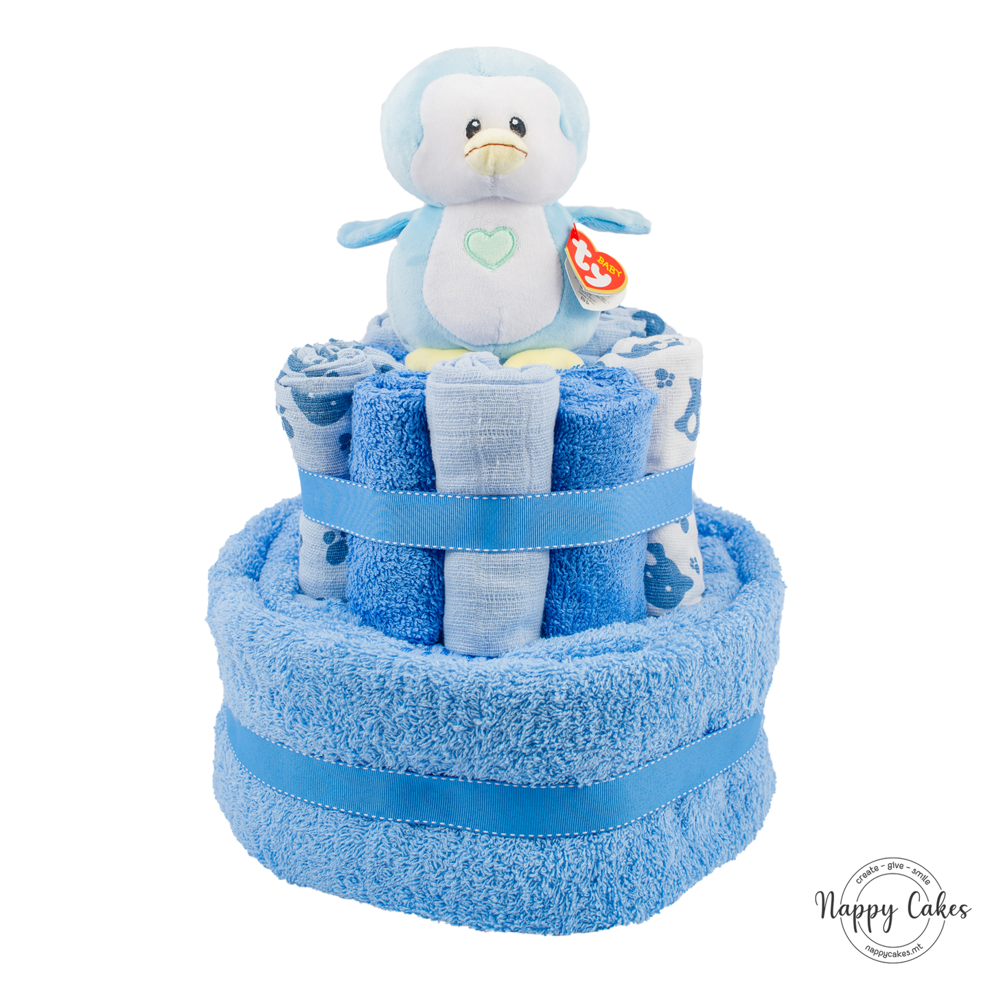 2-Tier Blue Towel Cake Nappy Cake