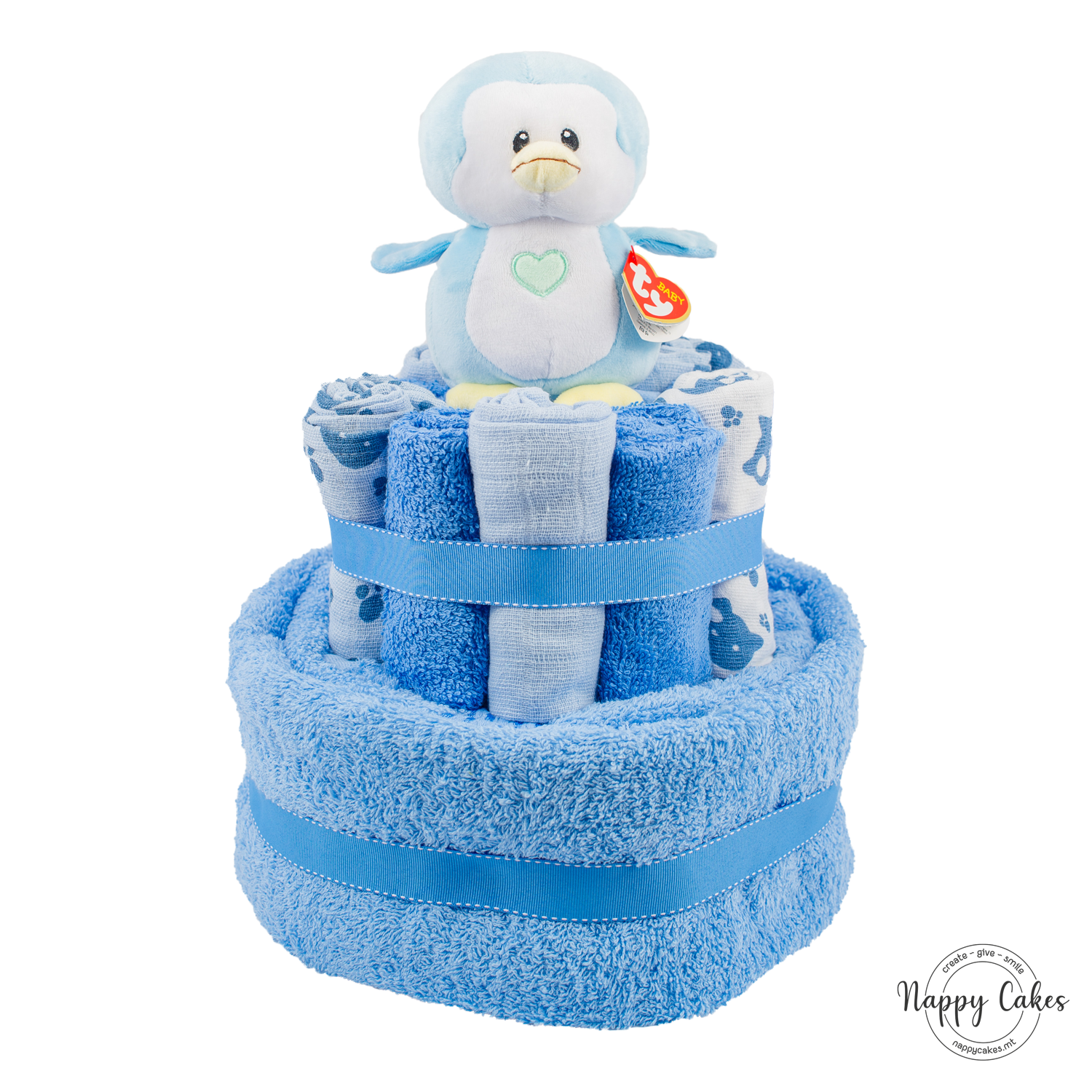 2-Tier Blue Towel Cake Nappy Cake