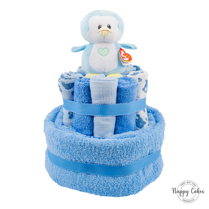 2-Tier Blue Towel Cake Nappy Cake