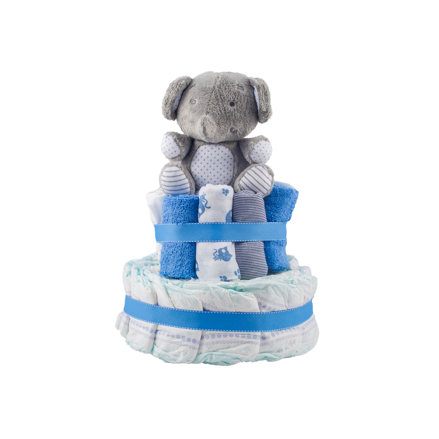 Stylish 2-Tier Blue Nappy Cake Nappy Cake