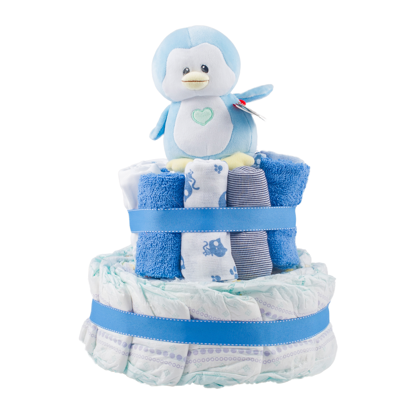 Stylish 2-Tier Blue Nappy Cake Nappy Cake