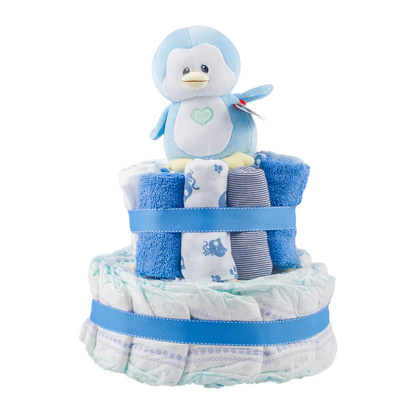 Stylish 2-Tier Blue Nappy Cake Nappy Cake