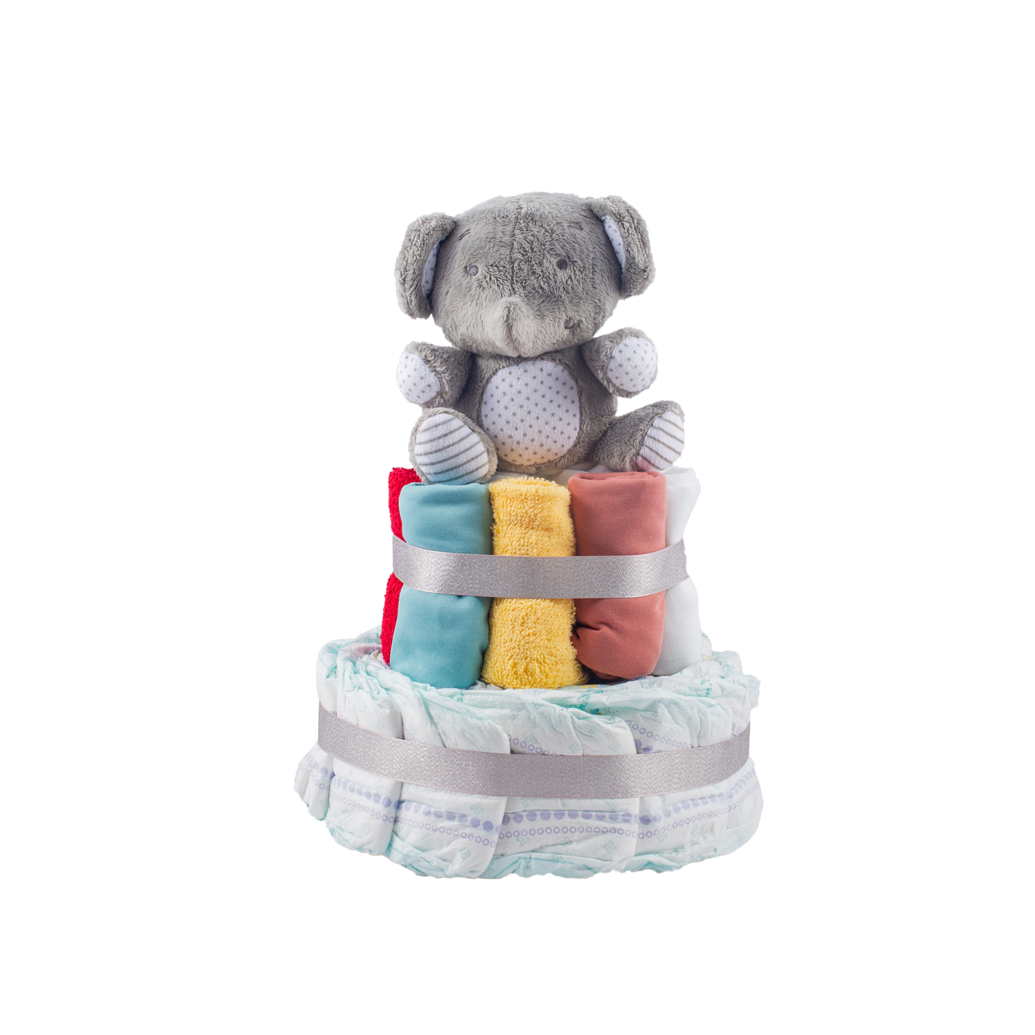 Stylish 2-Tier Multi-Coloured Nappy Cake Nappy Cake