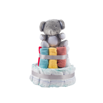 Stylish 2-Tier Multi-Coloured Nappy Cake Nappy Cake