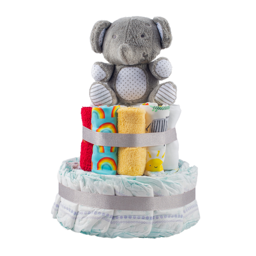 Stylish 2-Tier Multi-Coloured Nappy Cake Nappy Cake