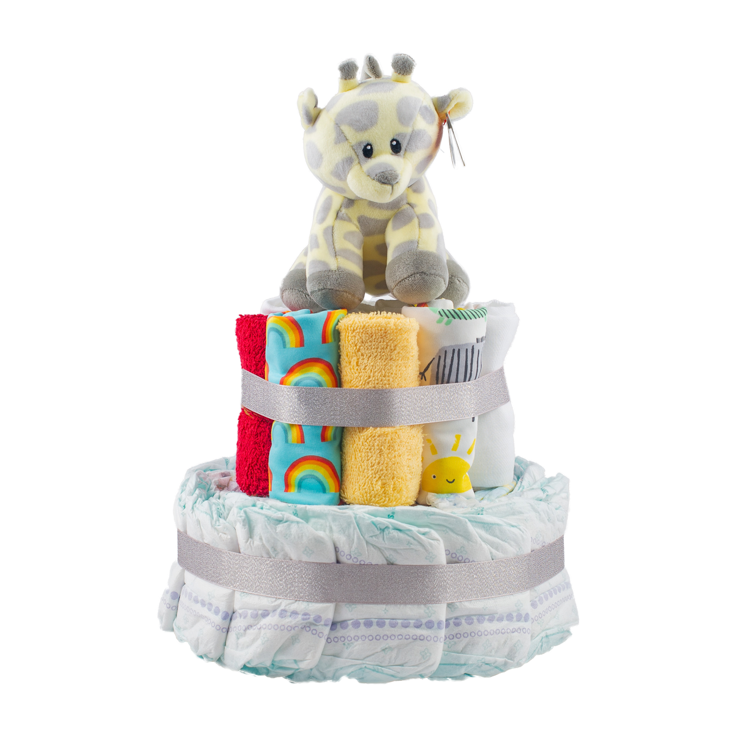 Stylish 2-Tier Multi-Coloured Nappy Cake Nappy Cake