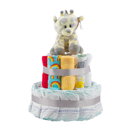 Stylish 2-Tier Multi-Coloured Nappy Cake Nappy Cake