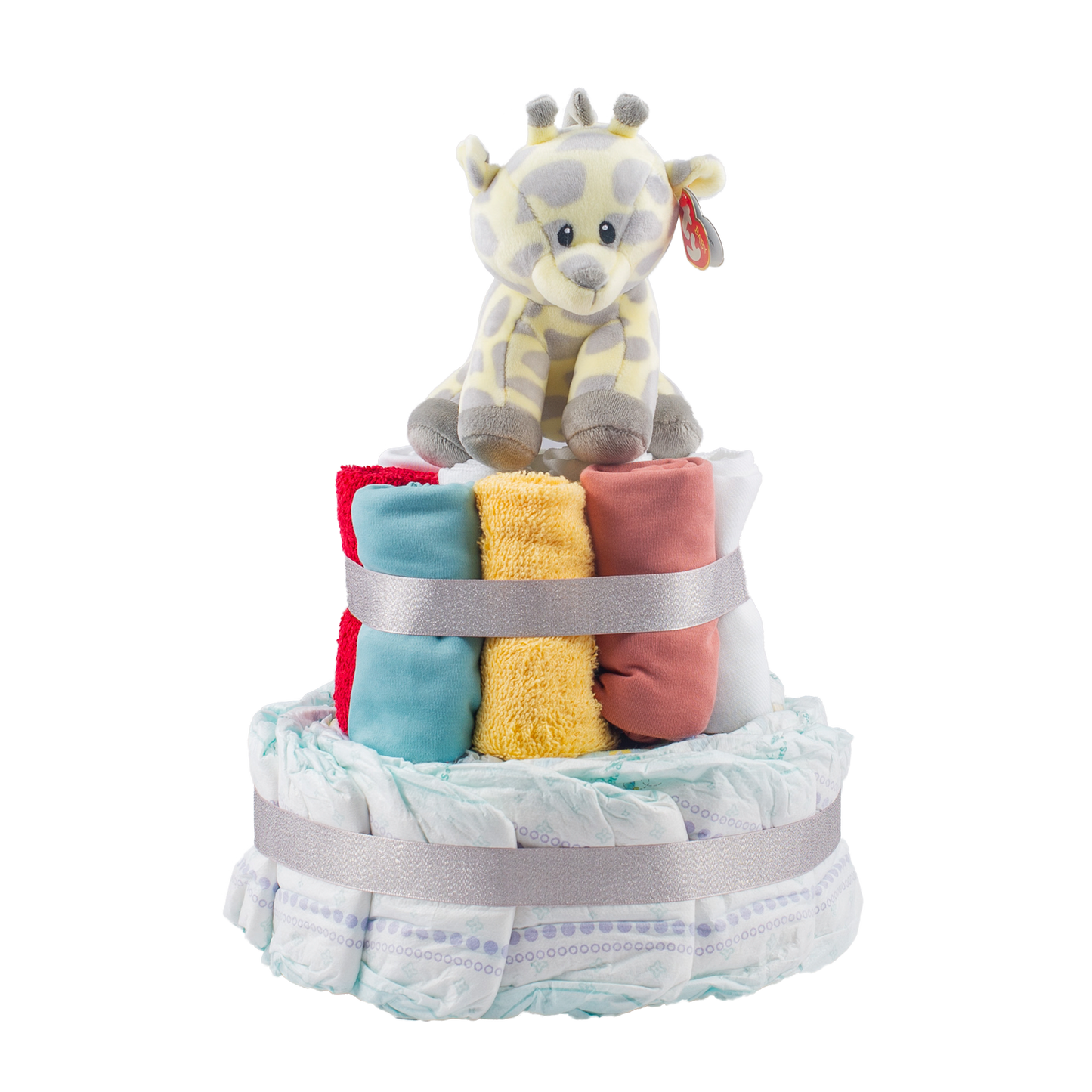 Stylish 2-Tier Multi-Coloured Nappy Cake Nappy Cake