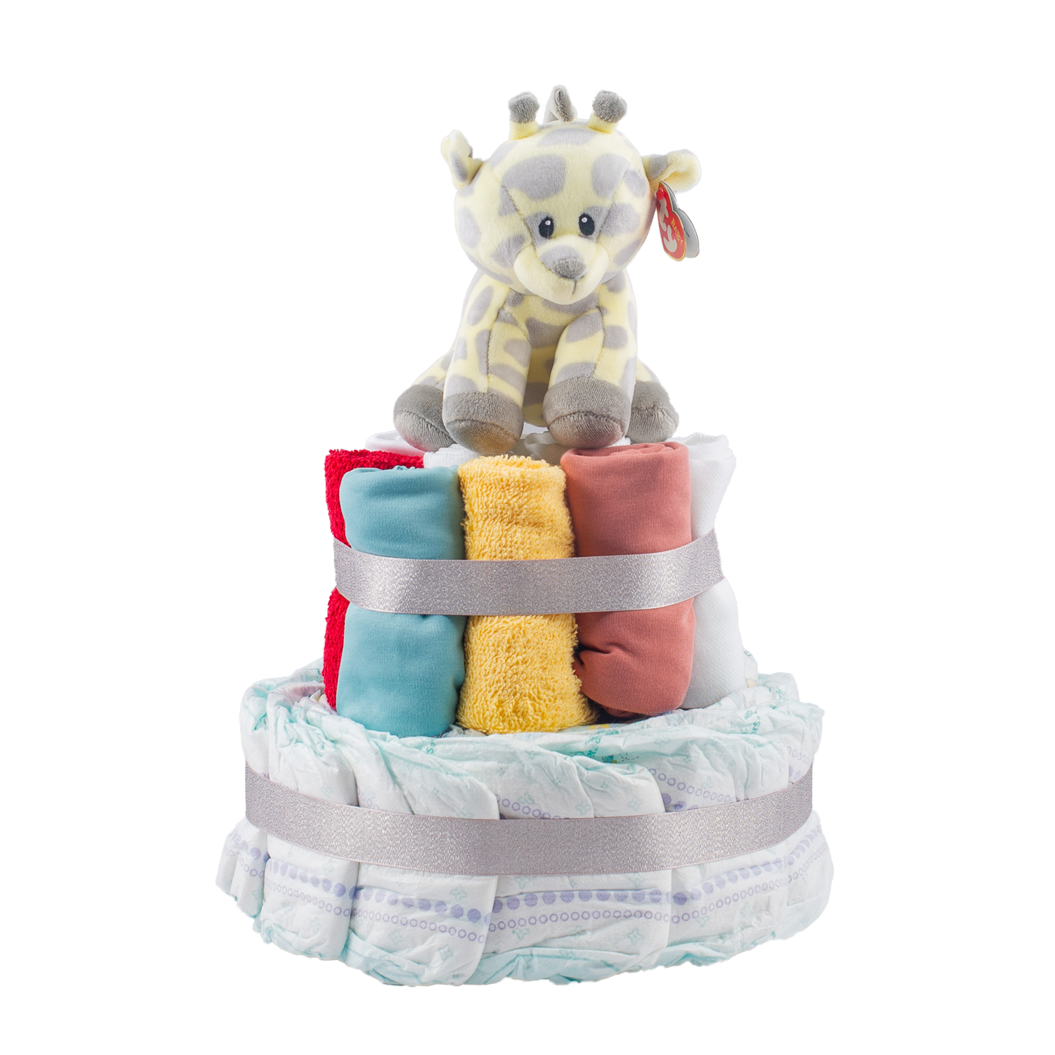 Stylish 2-Tier Multi-Coloured Nappy Cake Nappy Cake