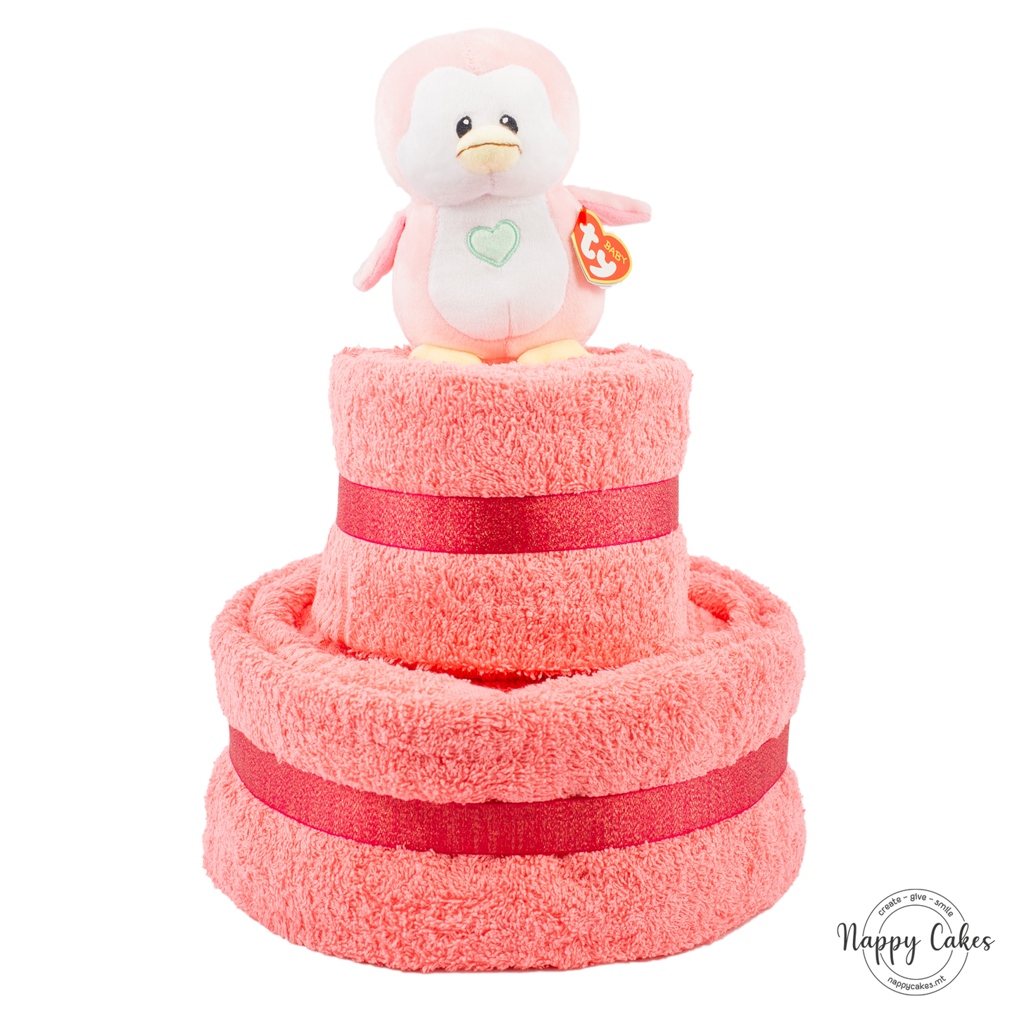 2-Tier Pink Towel Cake Nappy Cake