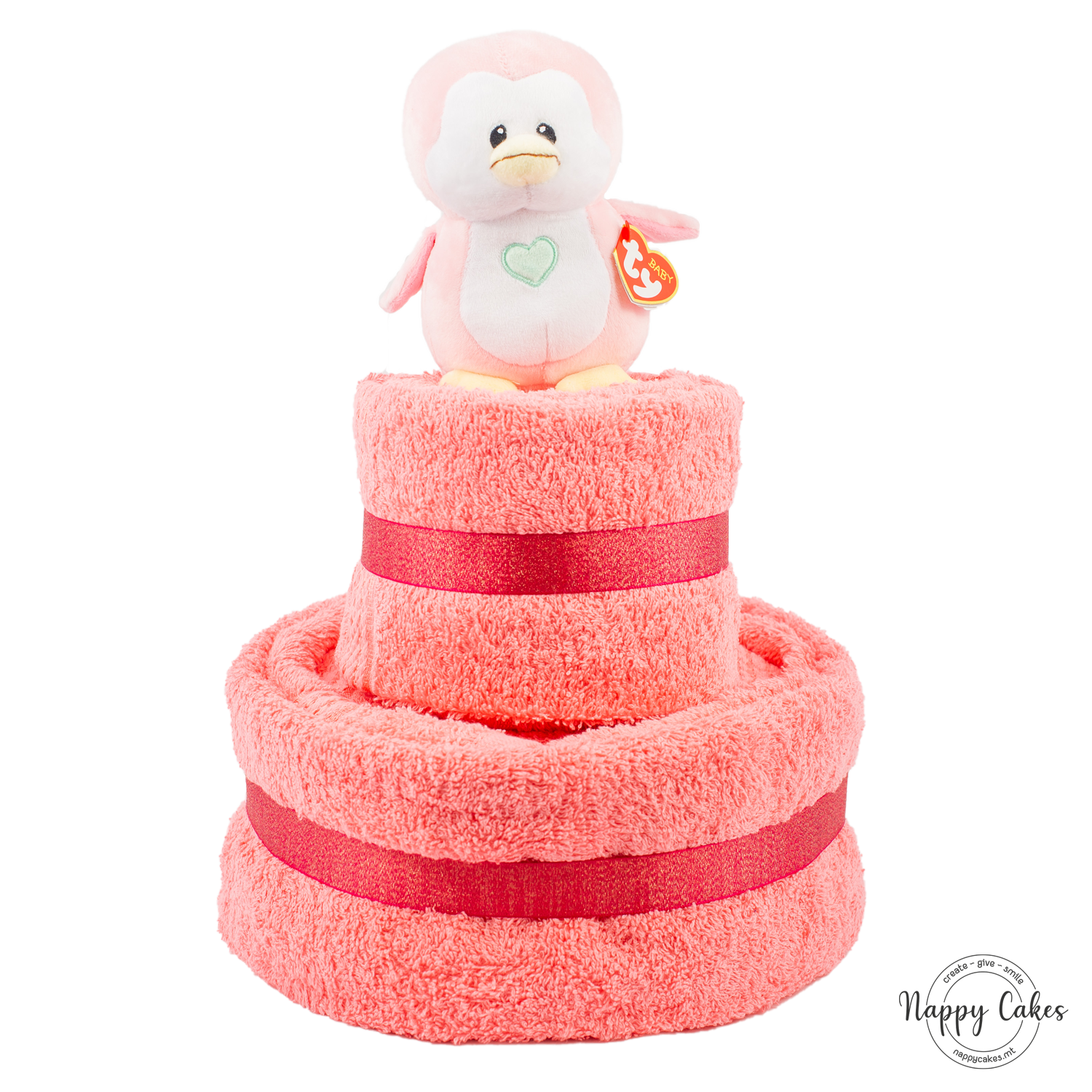 2-Tier Pink Towel Cake Nappy Cake