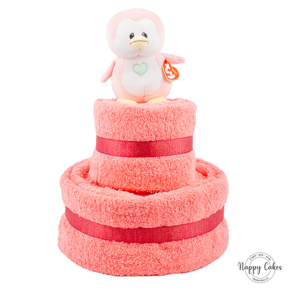 2-Tier Pink Towel Cake Nappy Cake