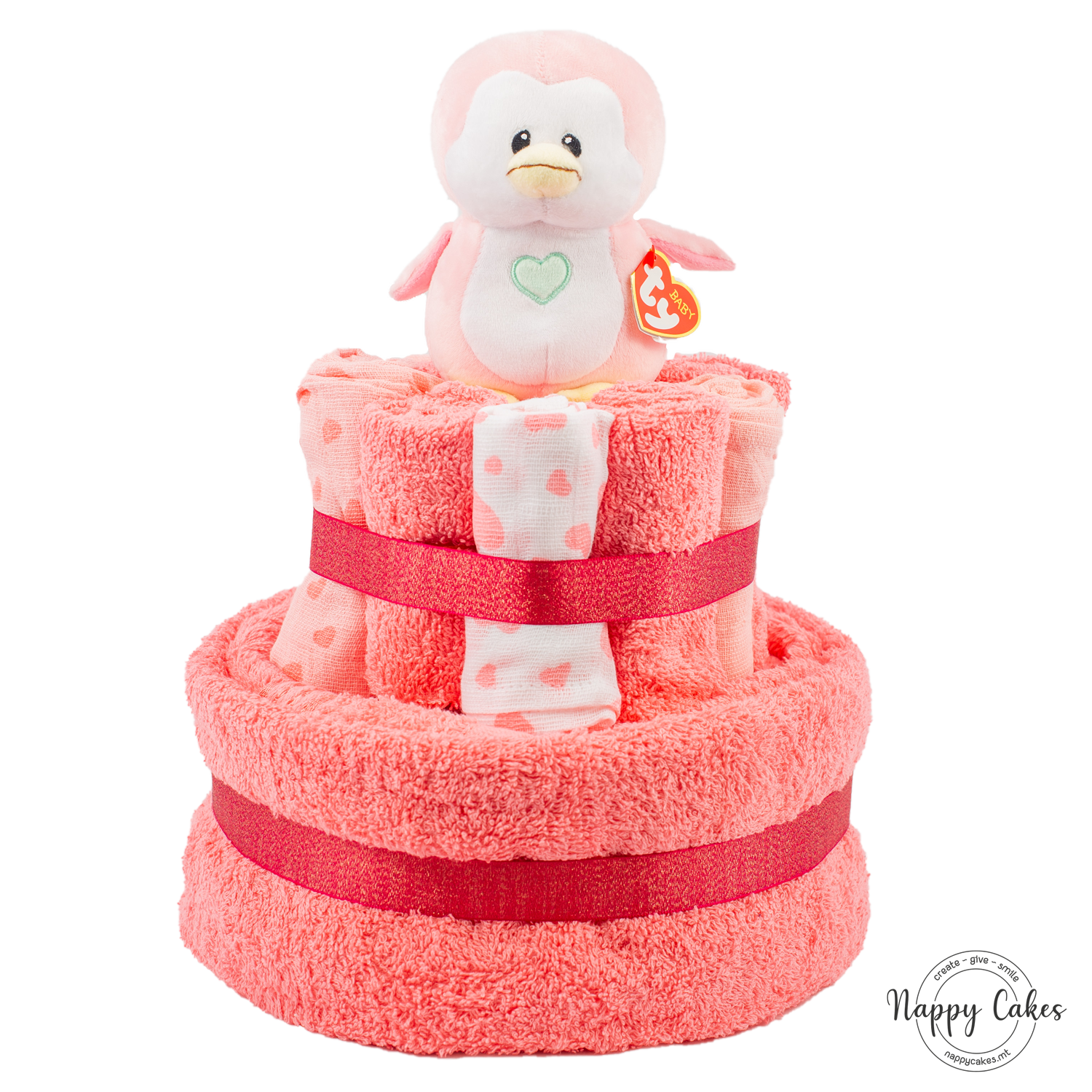 2-Tier Pink Towel Cake Nappy Cake