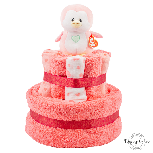 2-Tier Pink Towel Cake Nappy Cake