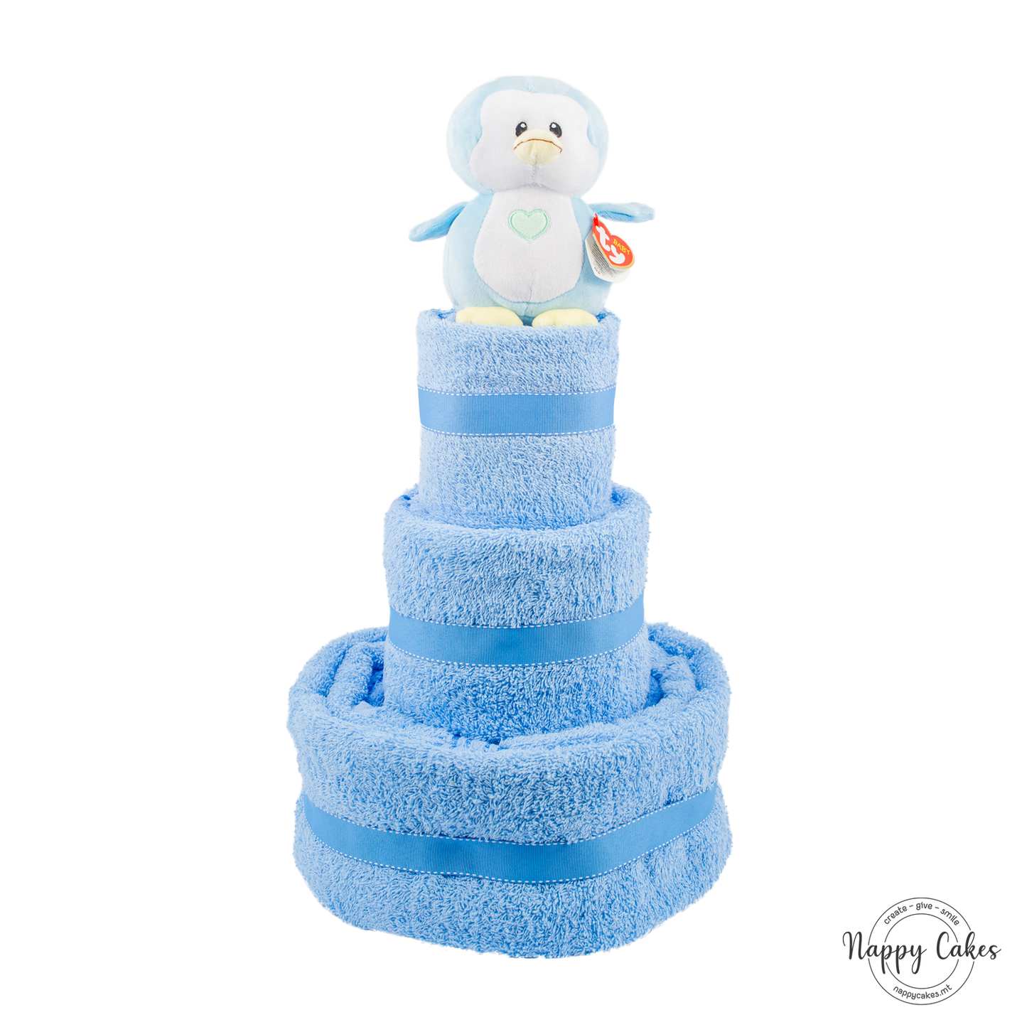 3-Tier Blue Towel Cake Nappy Cake