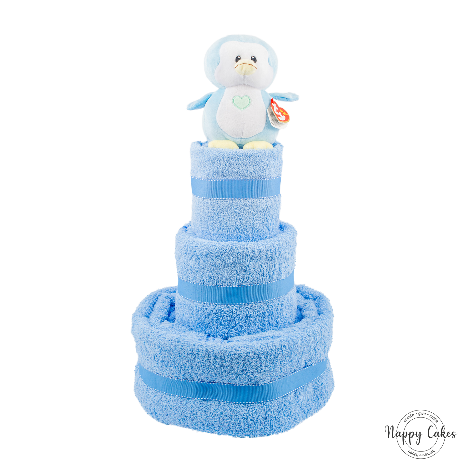 3-Tier Blue Towel Cake Nappy Cake