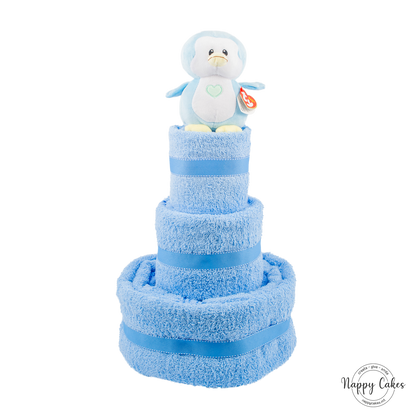 3-Tier Blue Towel Cake Nappy Cake