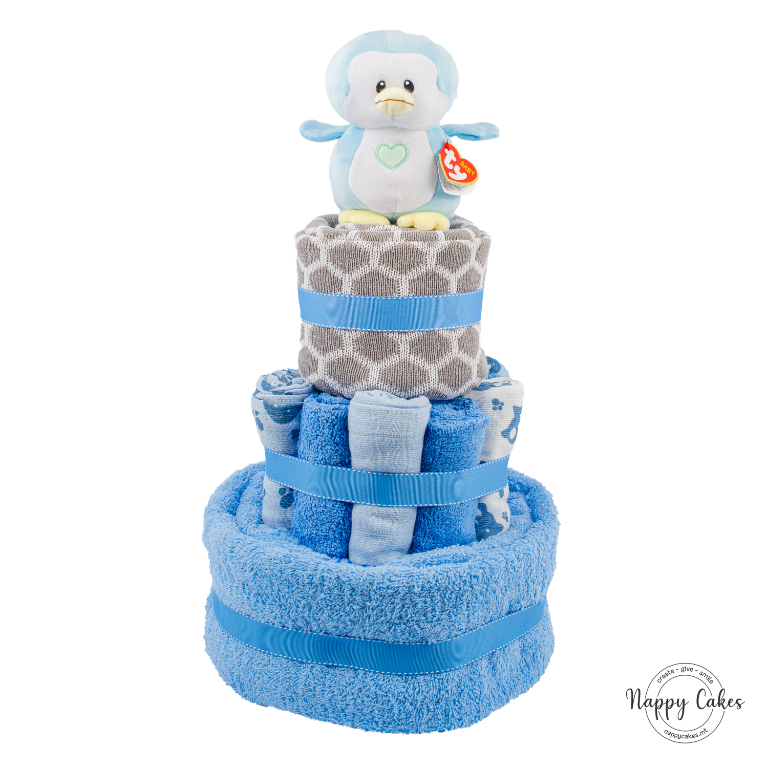 3-Tier Blue Towel Cake Nappy Cake