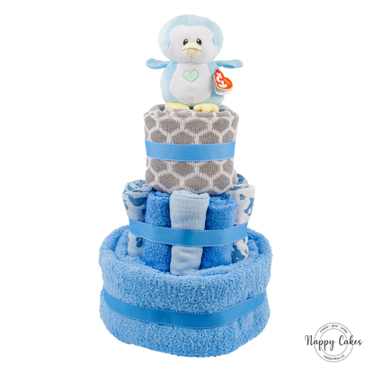 3-Tier Blue Towel Cake Nappy Cake