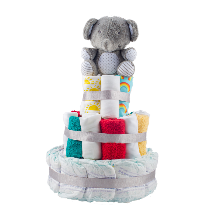 Stylish 3-Tier Multi-Coloured Nappy Cake Nappy Cake