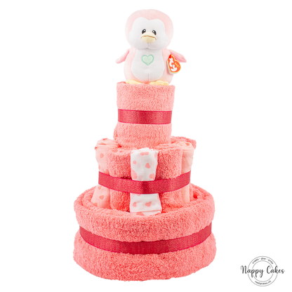 3-Tier Pink Towel Cake Nappy Cake