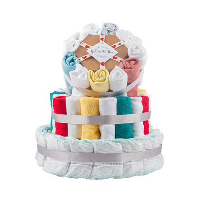 Stylish 4-Tier Multi-Coloured Nappy Cake Nappy Cake