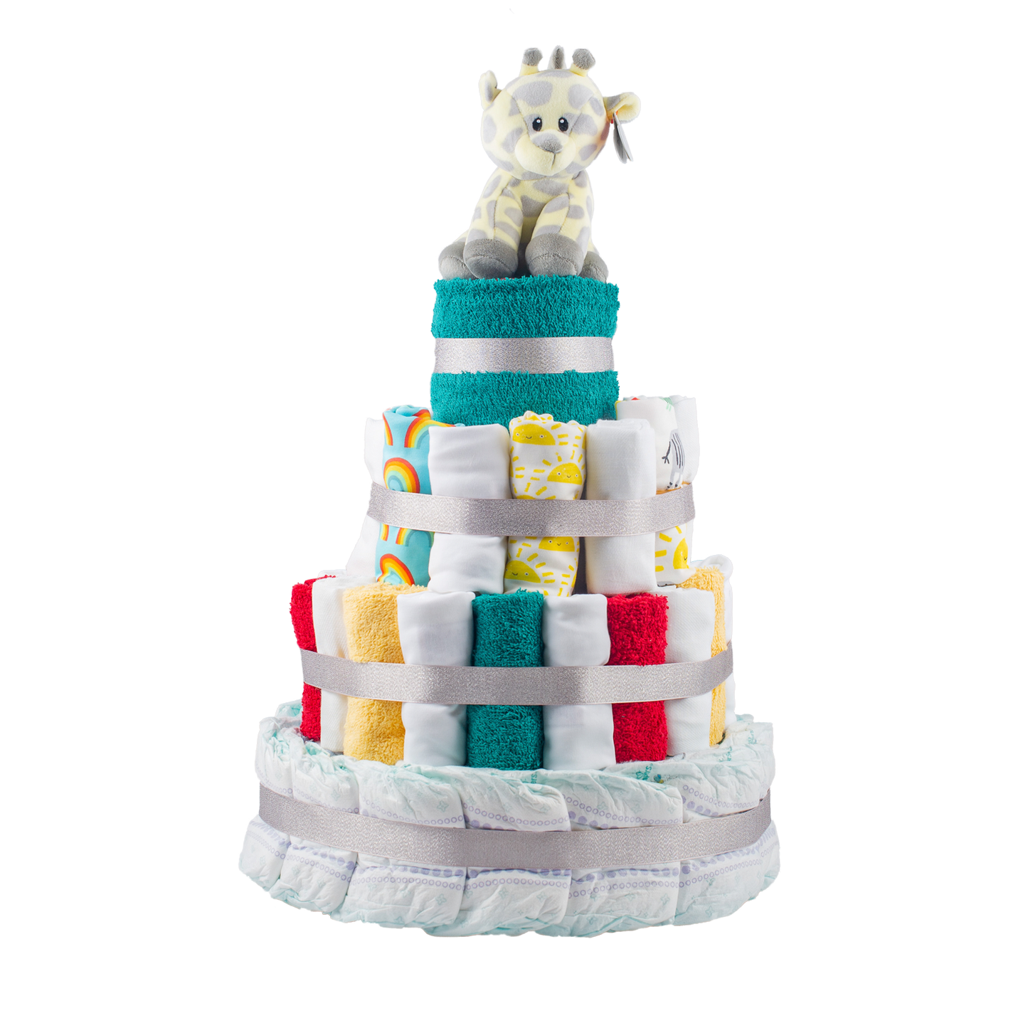 Stylish 4-Tier Multi-Coloured Nappy Cake Nappy Cake