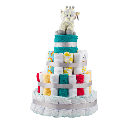 Stylish 4-Tier Multi-Coloured Nappy Cake Nappy Cake