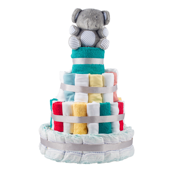 Stylish 4-Tier Multi-Coloured Nappy Cake Nappy Cake
