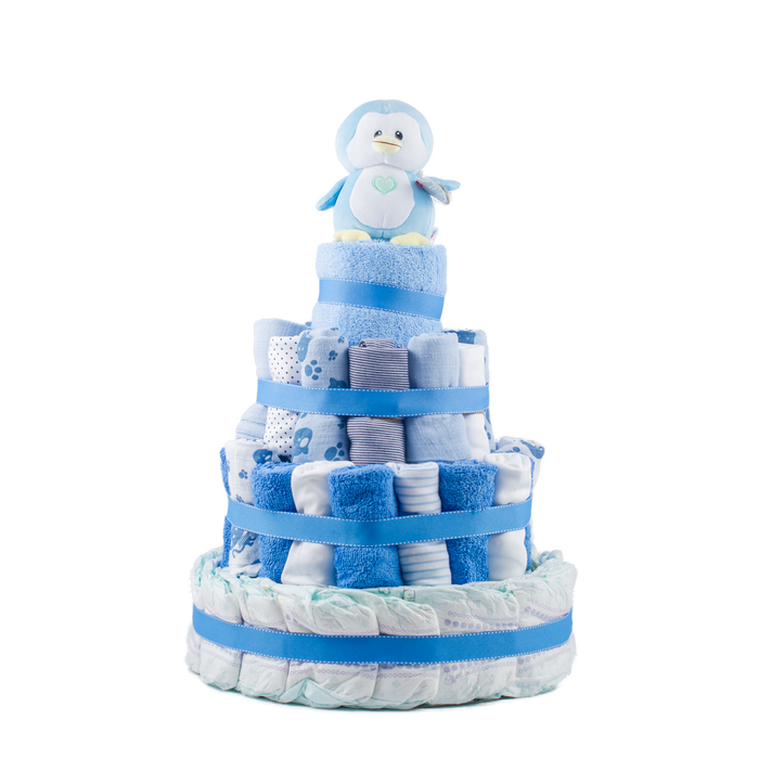 Stylish 4-Tier Blue Nappy Cake Nappy Cake