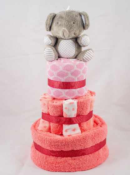 3-Tier Pink Towel Cake Nappy Cake